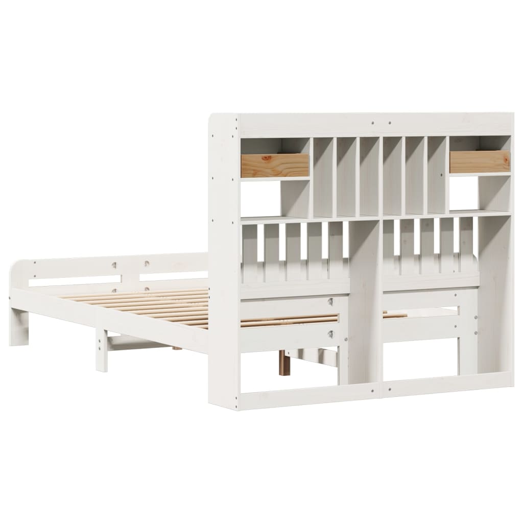 Seng med bokhylle uten madrass hvit 135x190 cm heltre furu