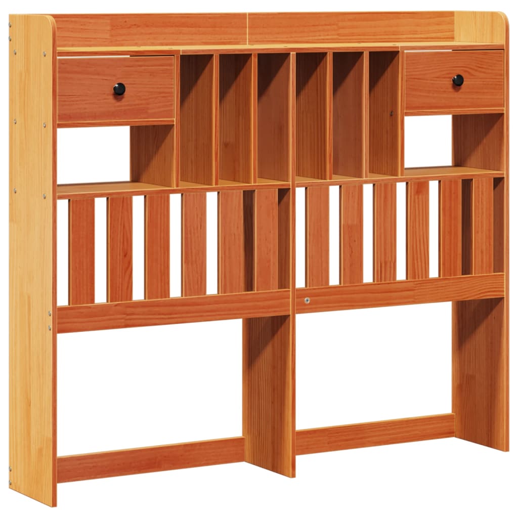 Seng med bokhylle uten madrass voksbrun 135x190 cm heltre furu