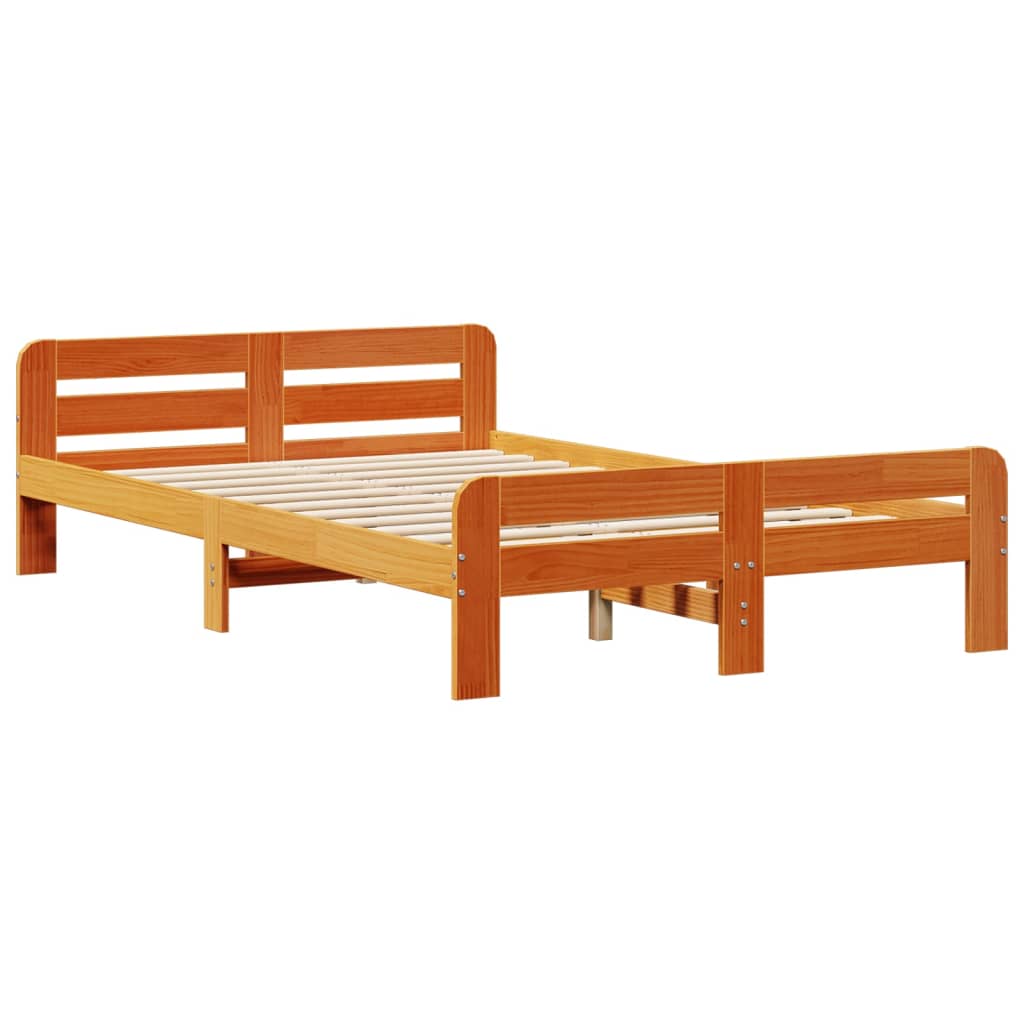 Seng med bokhylle uten madrass voksbrun 135x190 cm heltre furu