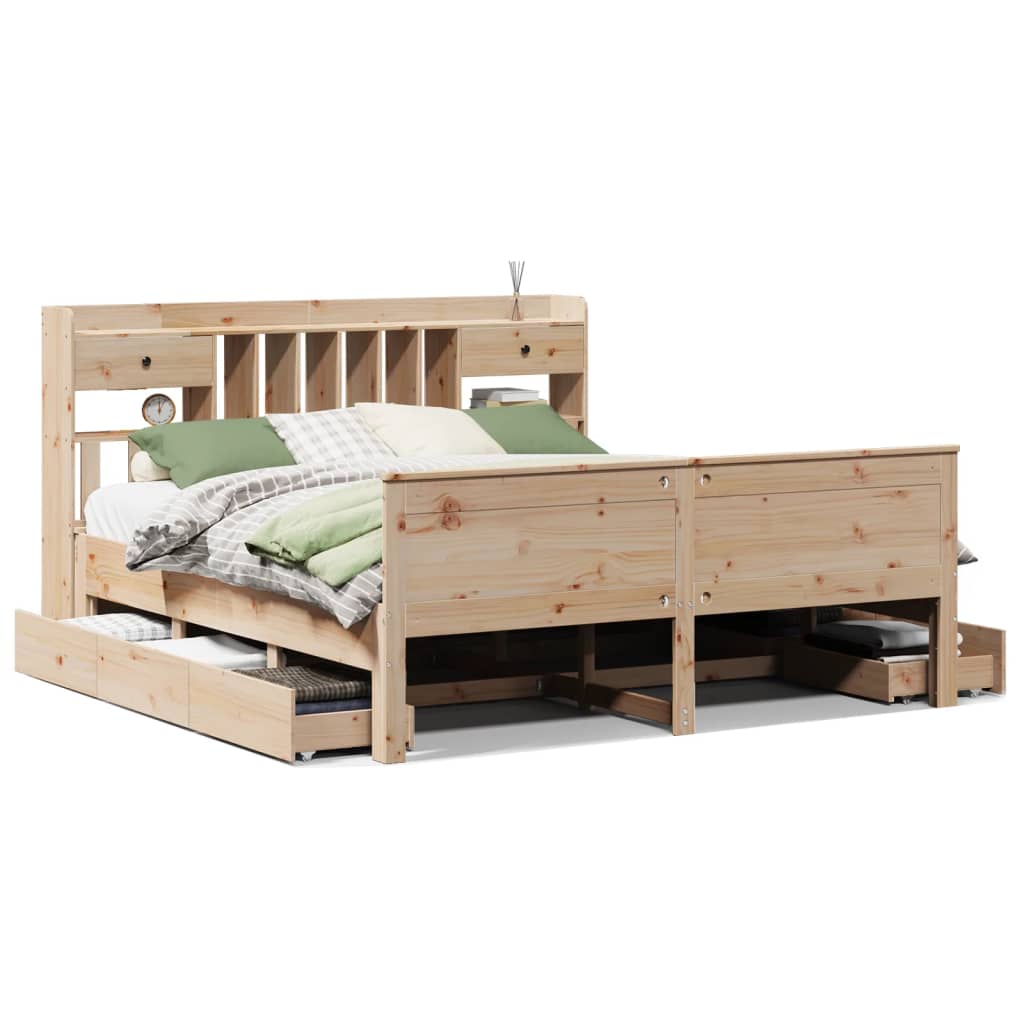 Seng med bokhylle uten madrass 180x200 cm heltre furu