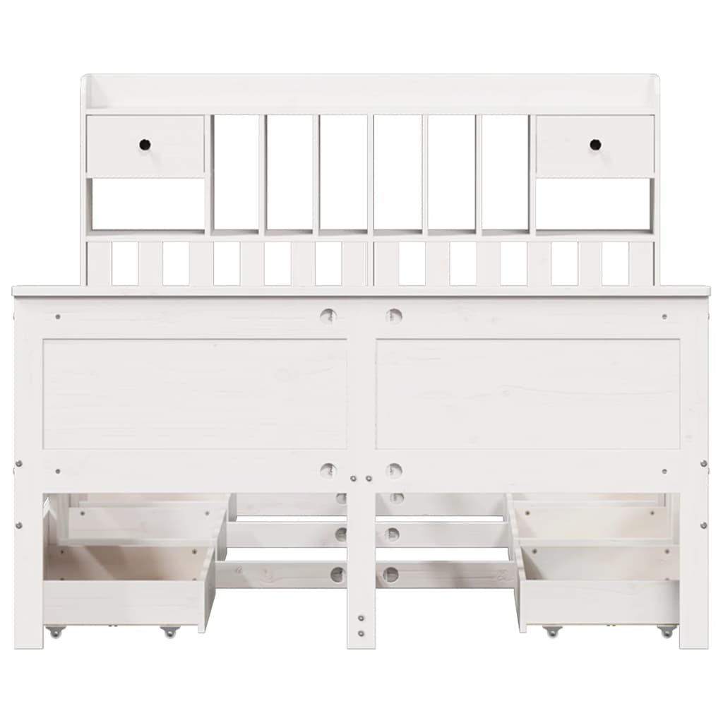 Seng med bokhylle uten madrass hvit 150x200 cm heltre furu