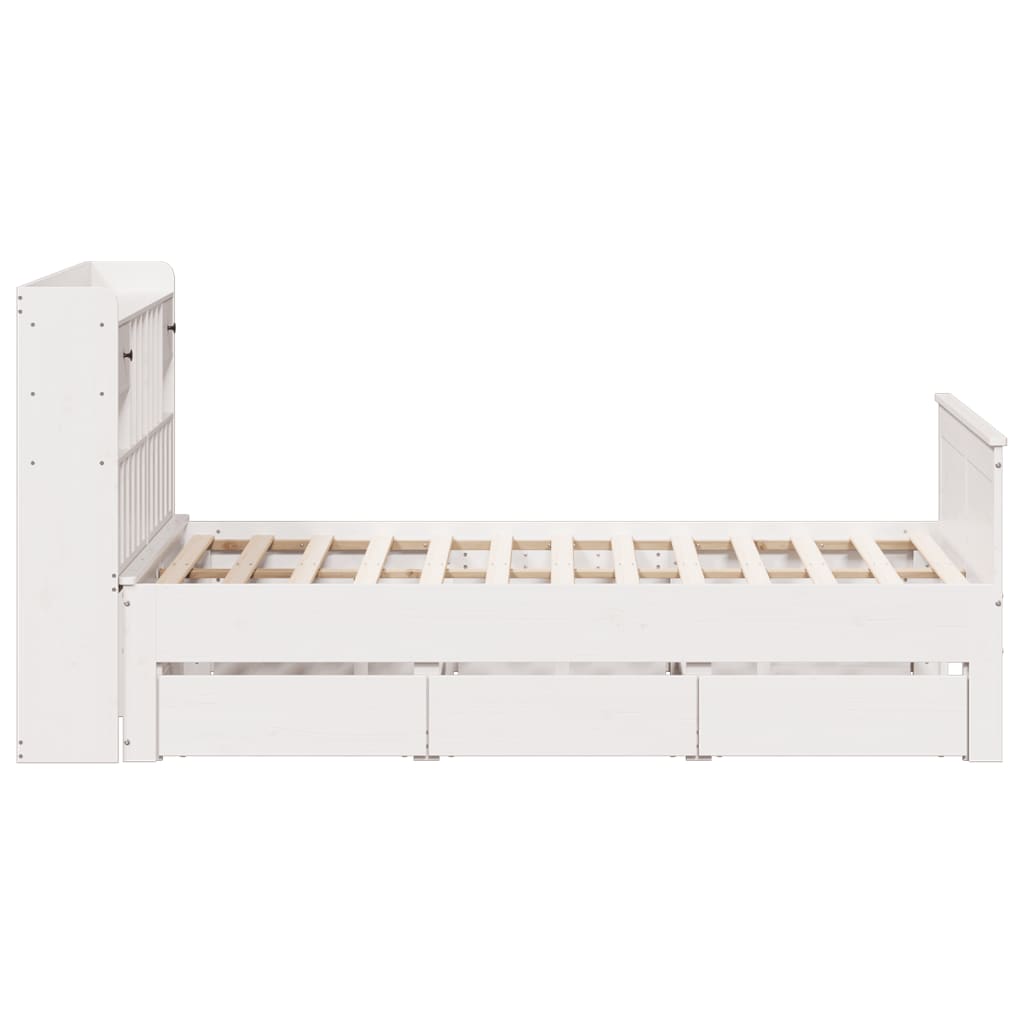 Seng med bokhylle uten madrass hvit 150x200 cm heltre furu