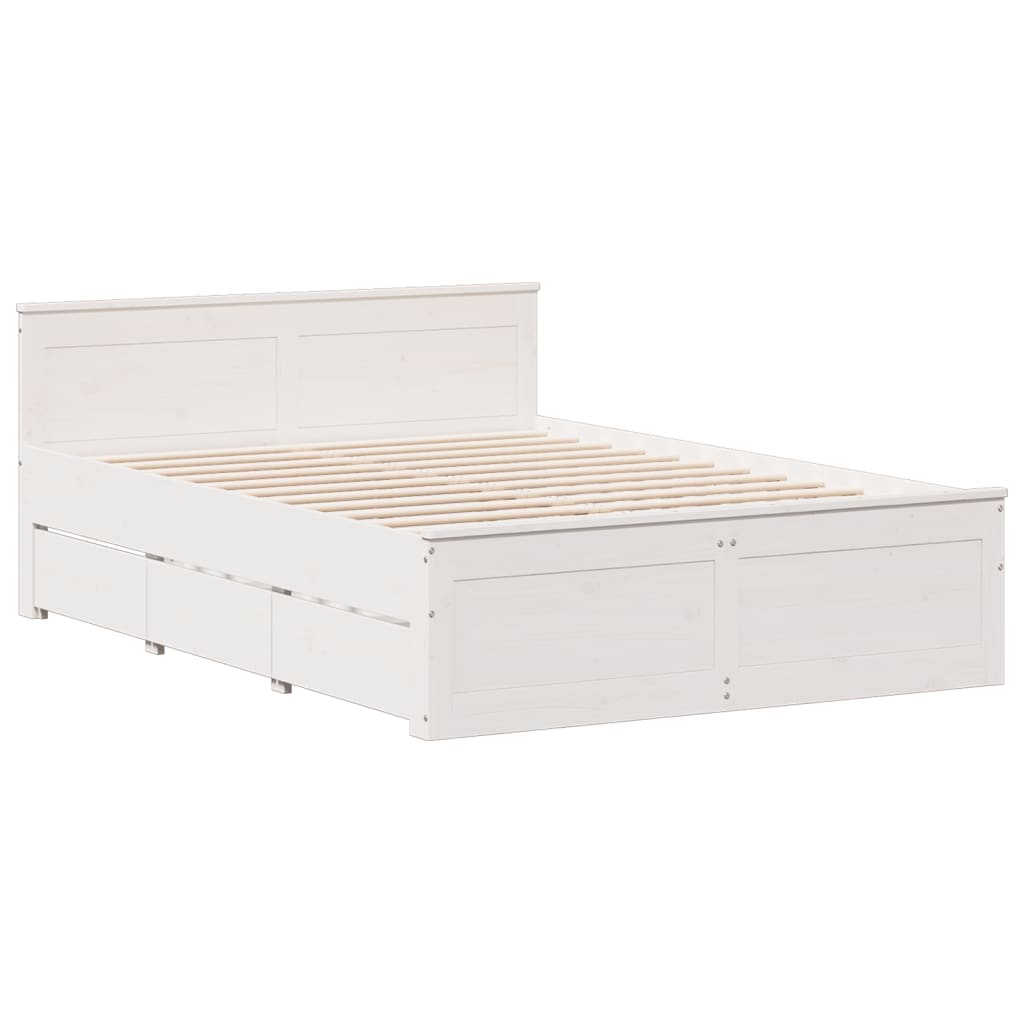 Seng med bokhylle uten madrass hvit 150x200 cm heltre furu