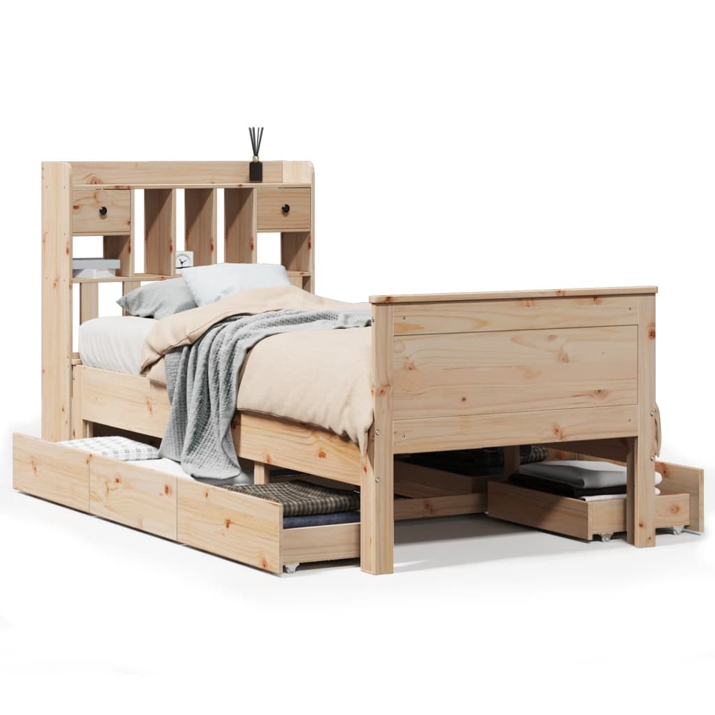 Seng med bokhylle uten madrass 90x200 cm heltre furu