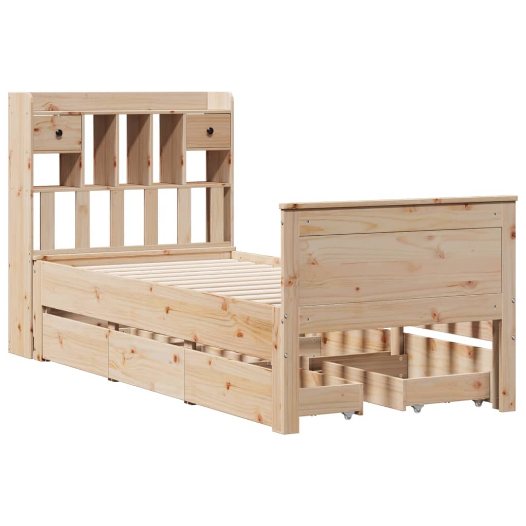 Seng med bokhylle uten madrass 90x200 cm heltre furu