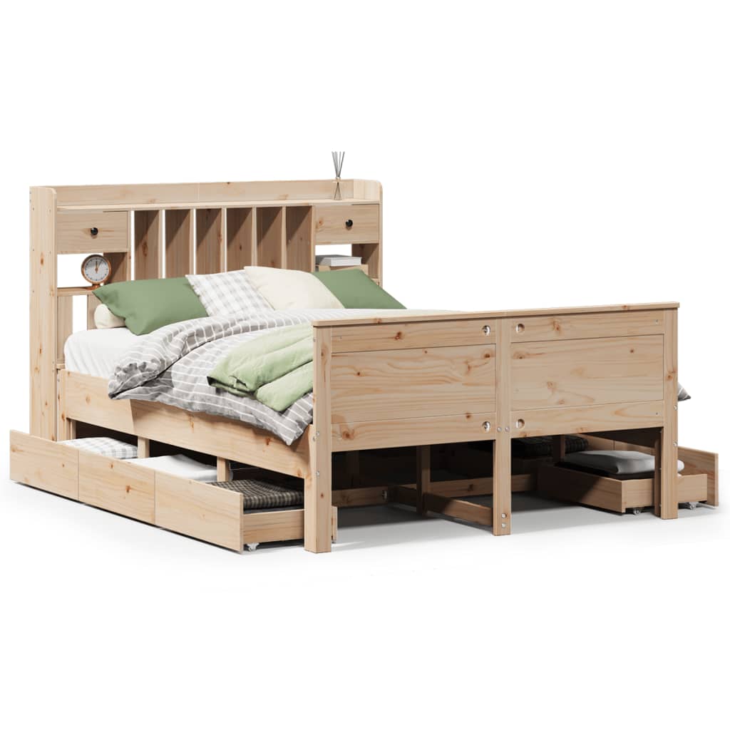 Seng med bokhylle uten madrass 140x190 cm heltre furu
