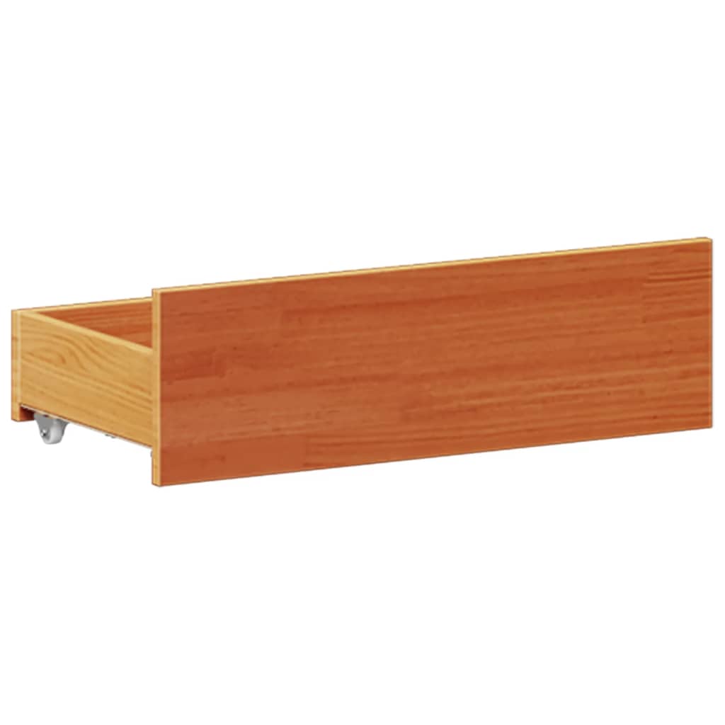 Seng med bokhylle uten madrass voksbrun 140x190 cm heltre furu