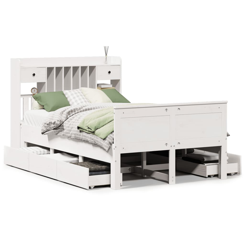 Seng med bokhylle uten madrass hvit 135x190 cm heltre furu
