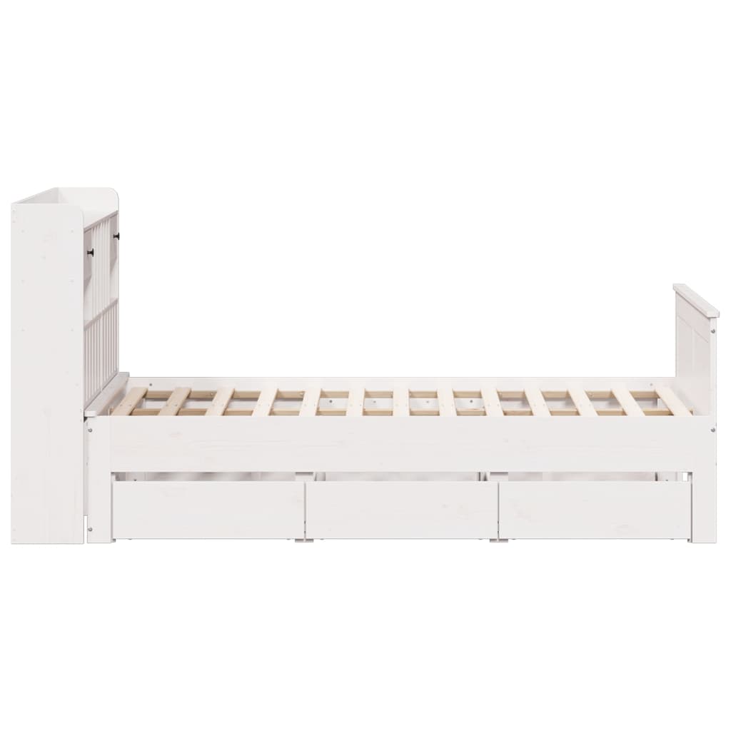 Seng med bokhylle uten madrass hvit 135x190 cm heltre furu