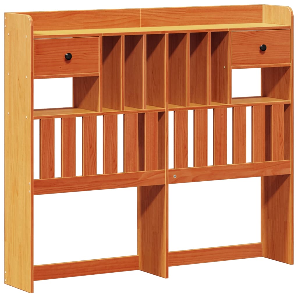Seng med bokhylle uten madrass voksbrun 135x190 cm heltre furu