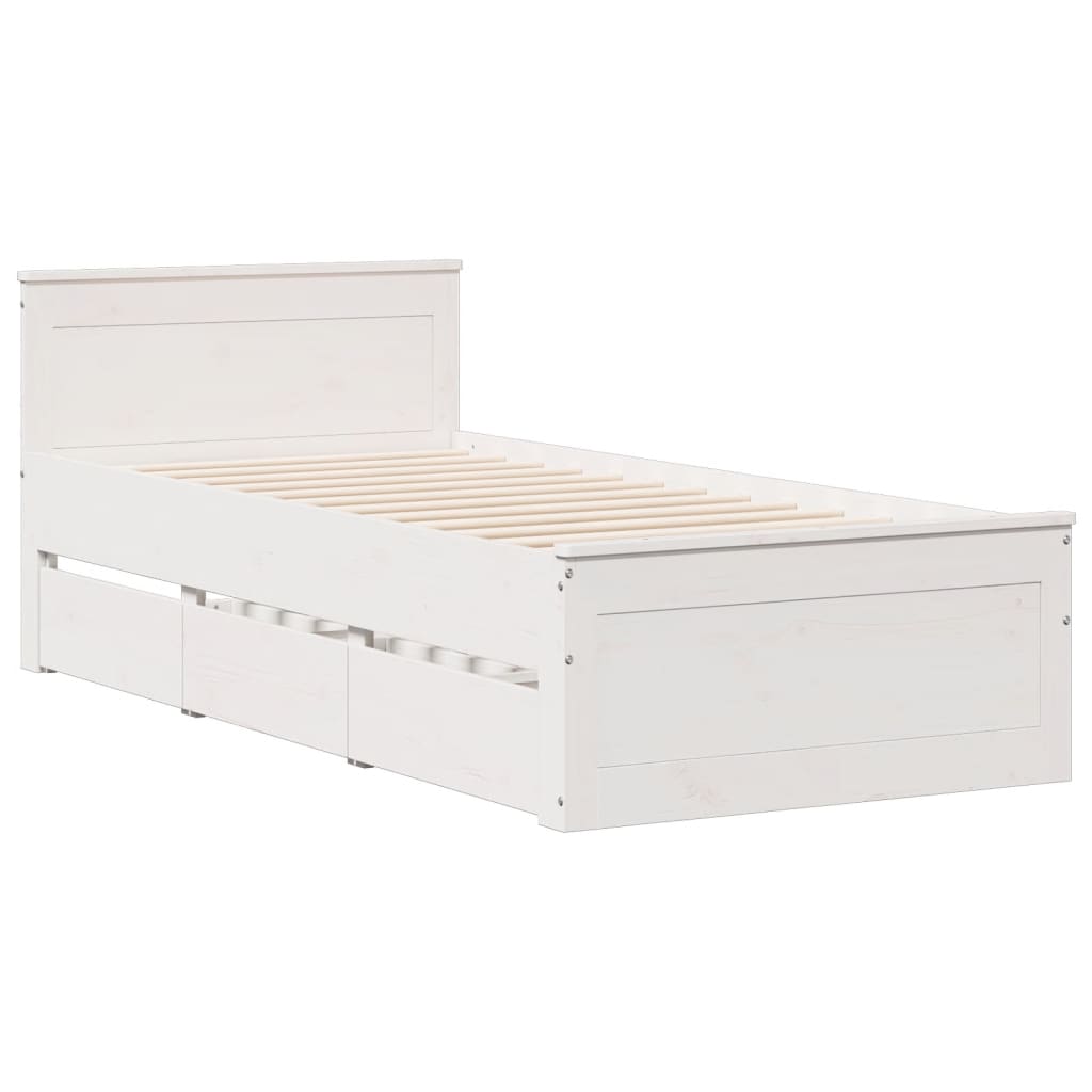 Seng med bokhylle uten madrass hvit 90x190 cm heltre furu