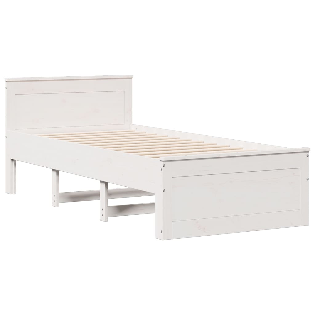 Seng med bokhylle uten madrass hvit 90x190 cm heltre furu