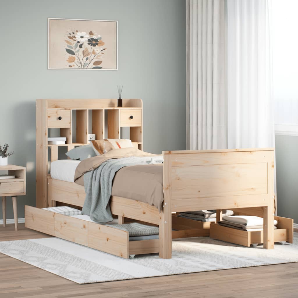 Seng med bokhylle uten madrass 75x190 cm heltre furu