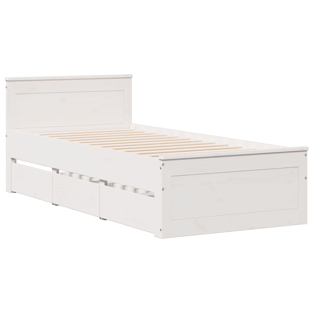 Seng med bokhylle uten madrass hvit 75x190 cm heltre furu