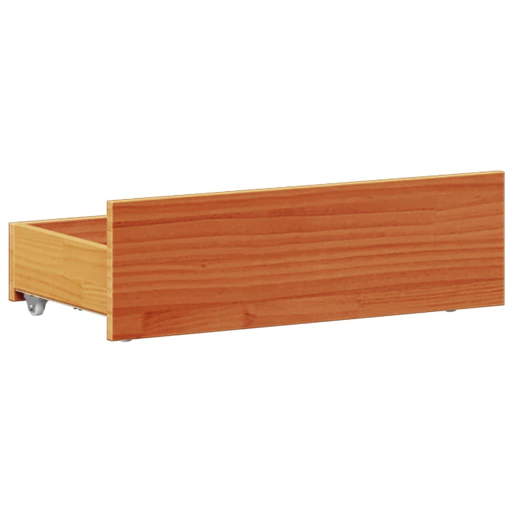 Seng med bokhylle uten madrass voksbrun 75x190 cm heltre furu