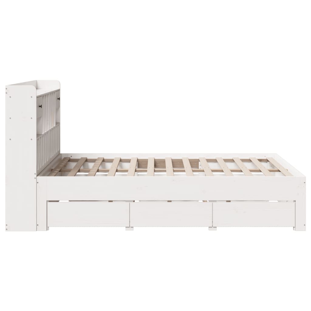Seng med bokhylle uten madrass hvit 140x200 cm heltre furu