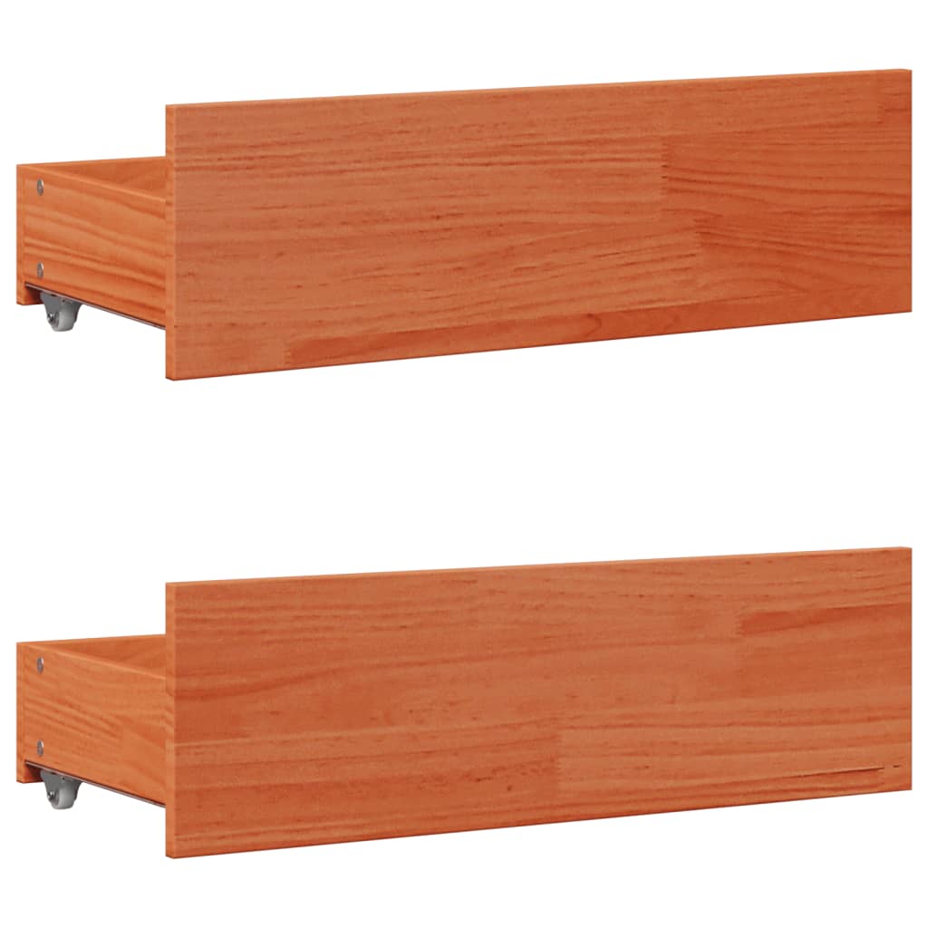 Seng med bokhylle uten madrass voksbrun 140x200 cm heltre furu