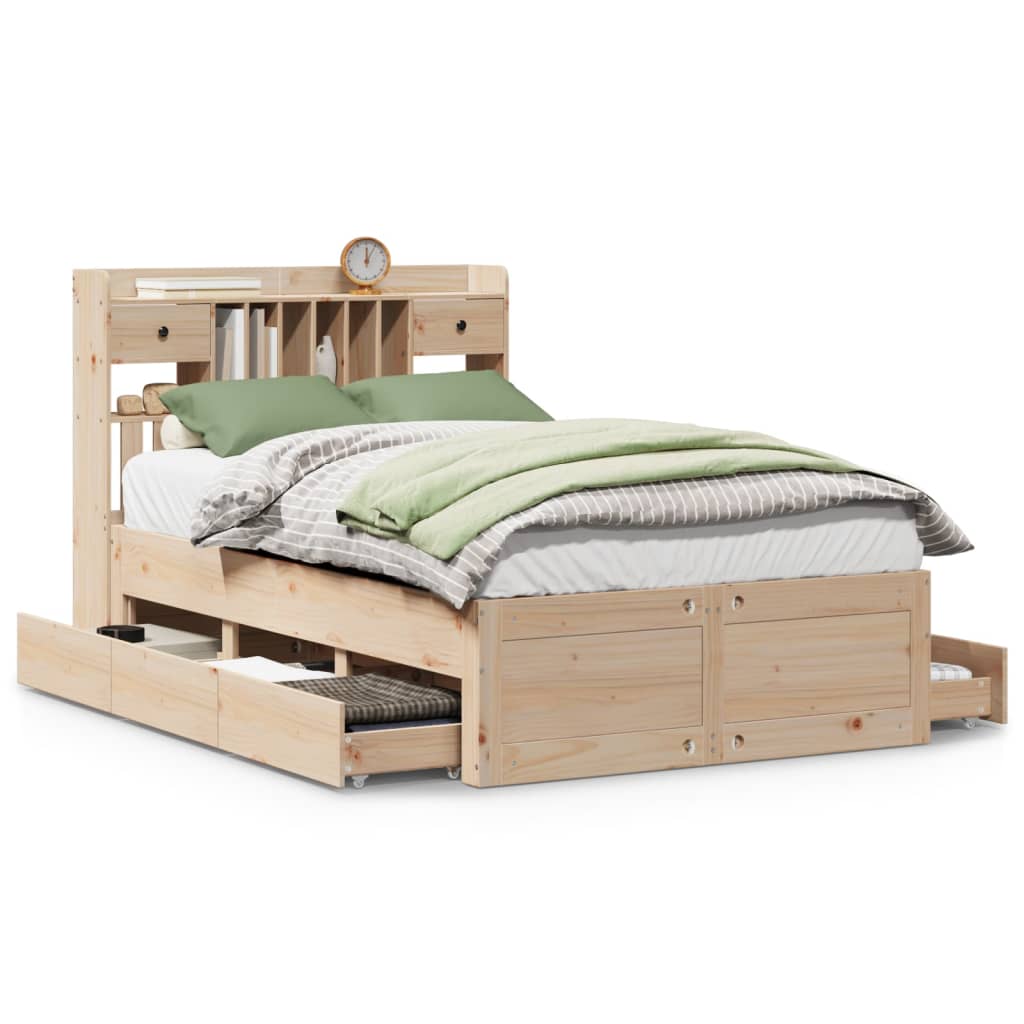 Seng med bokhylle uten madrass 135x190 cm heltre furu