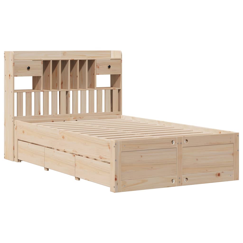 Seng med bokhylle uten madrass 135x190 cm heltre furu