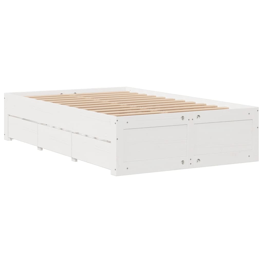 Seng med bokhylle uten madrass hvit 135x190 cm heltre furu