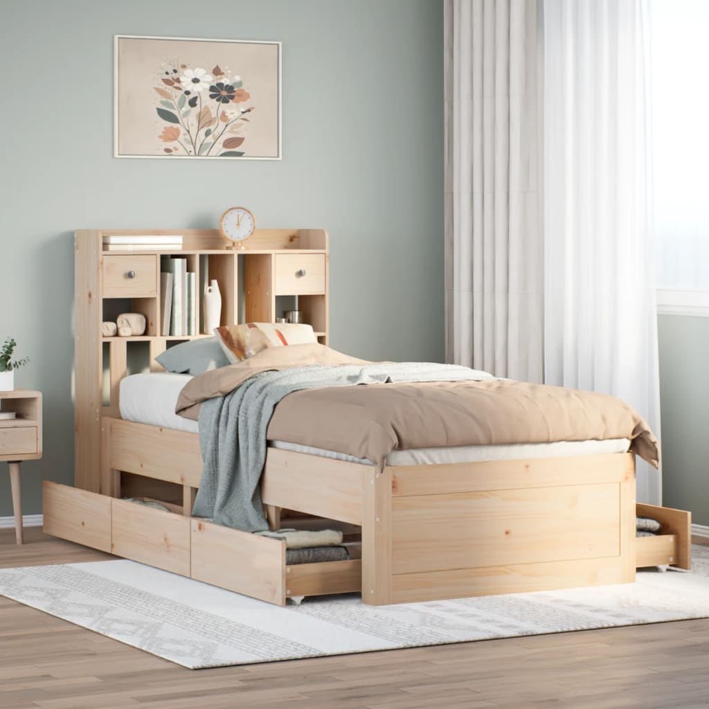 Seng med bokhylle uten madrass 75x190 cm heltre furu