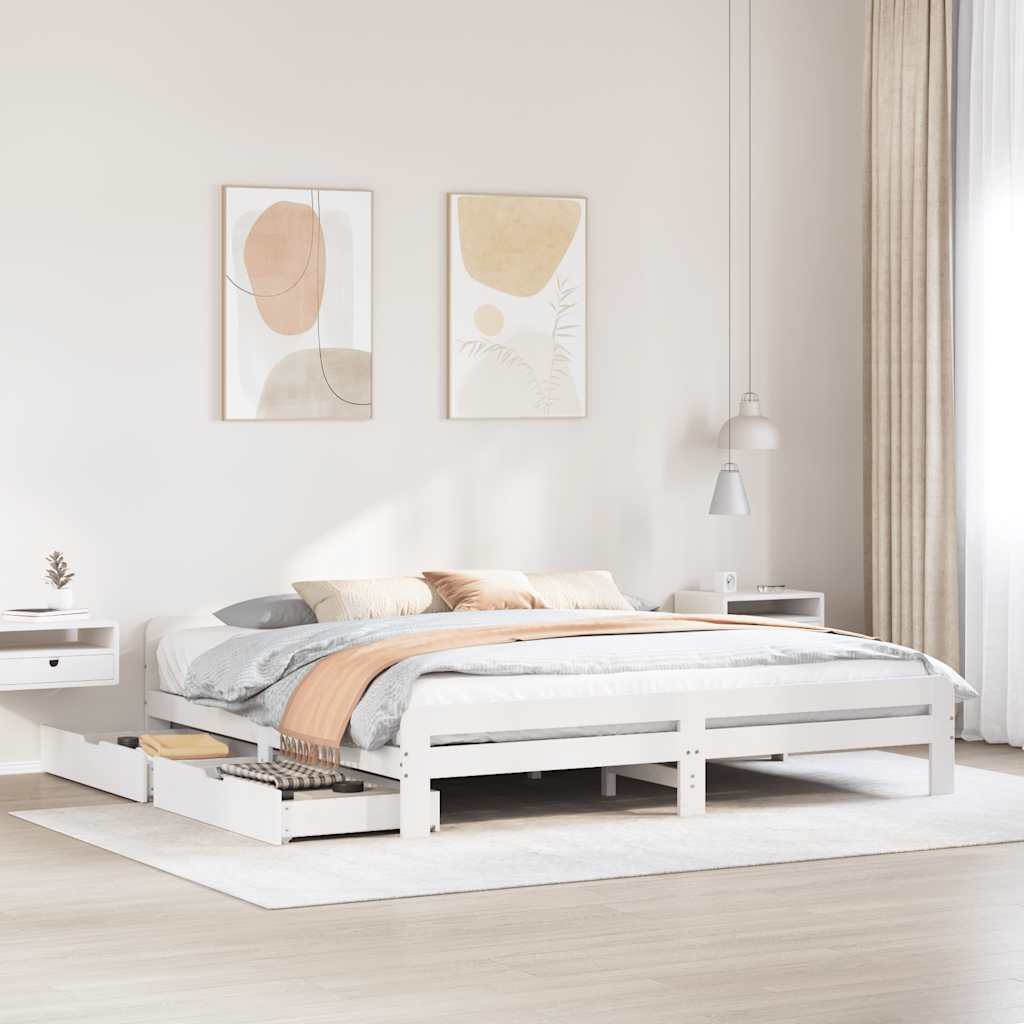 Sengeramme med madrass hvit 200x200 cm heltre furu