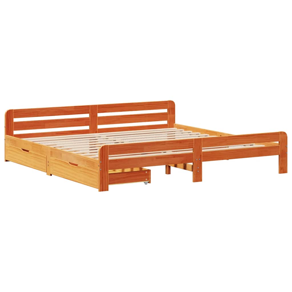 Sengeramme uten madrass voksbrun 200x200 cm heltre furu