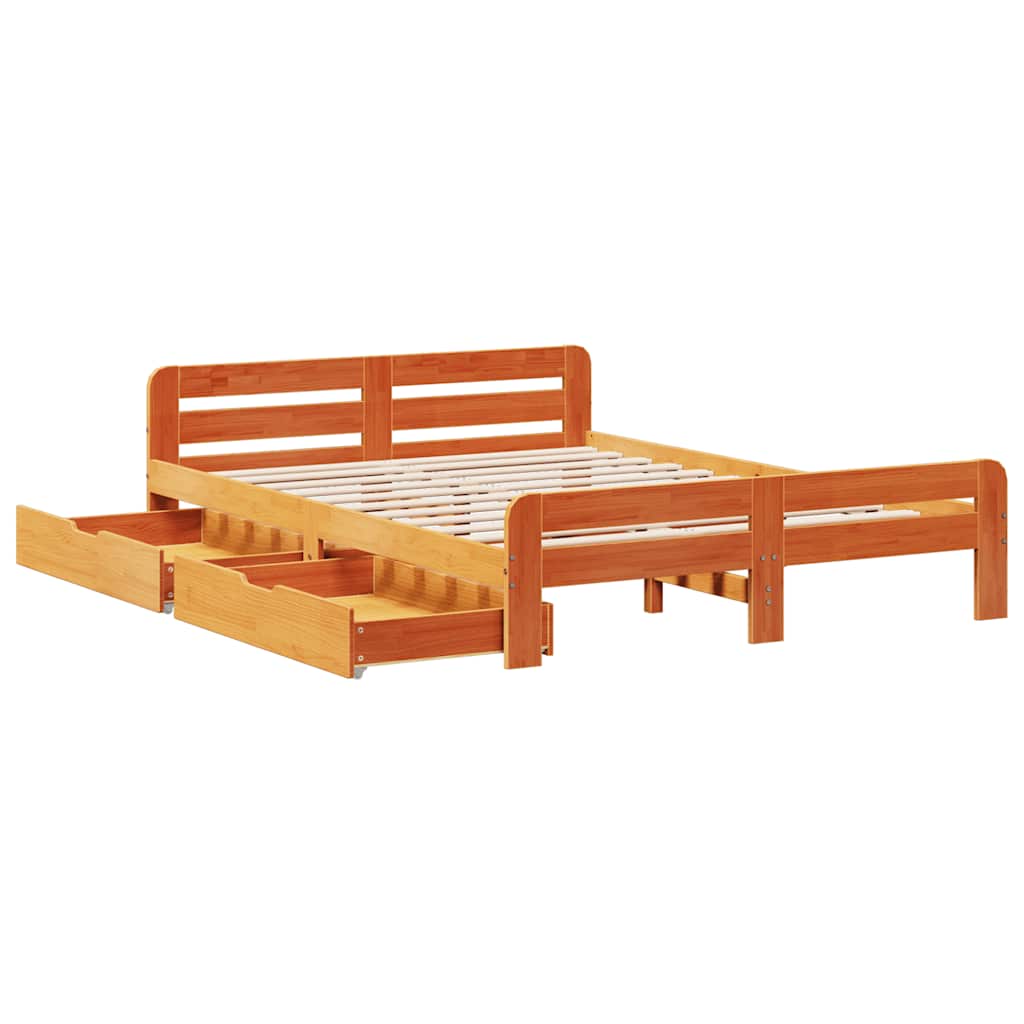Sengeramme uten madrass voksbrun 140x200 cm heltre furu