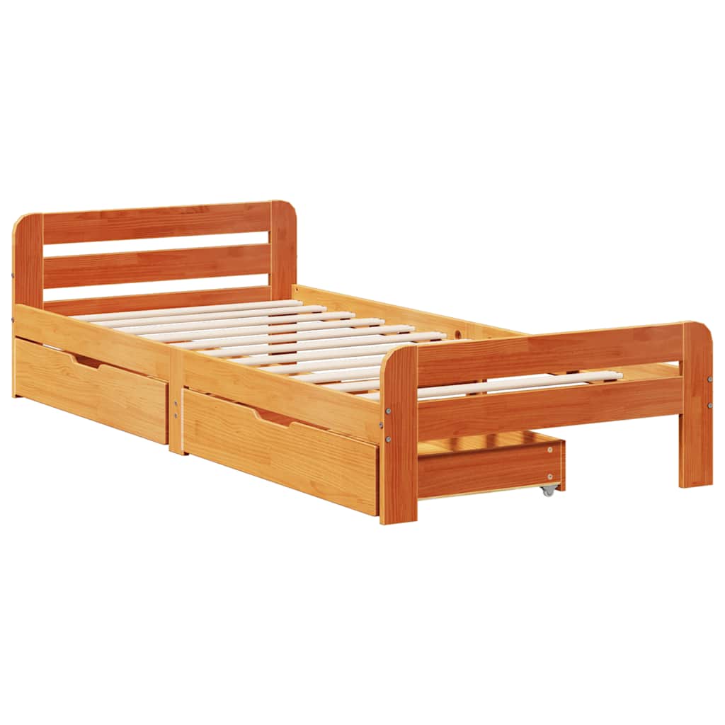 Sengeramme uten madrass voksbrun 75x190 cm heltre furu