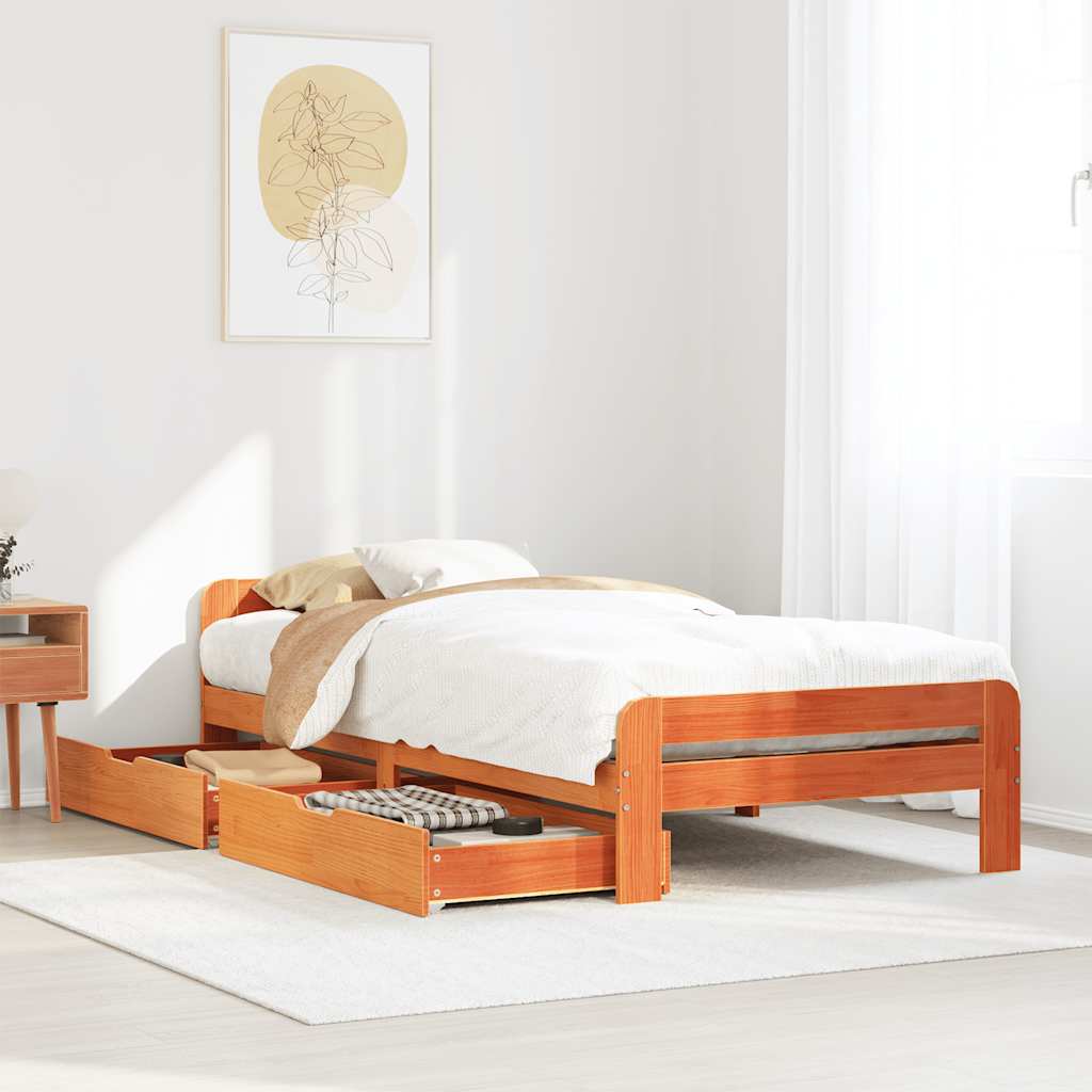 Sengeramme uten madrass voksbrun 75x190 cm heltre furu