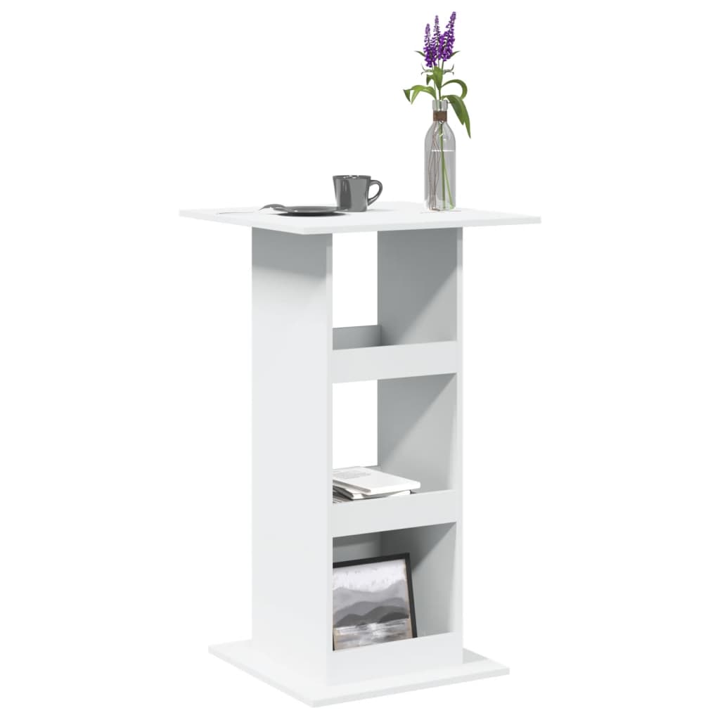 Barbord med oppbevaringsstativ hvit 60x60x102 cm konstruert tre