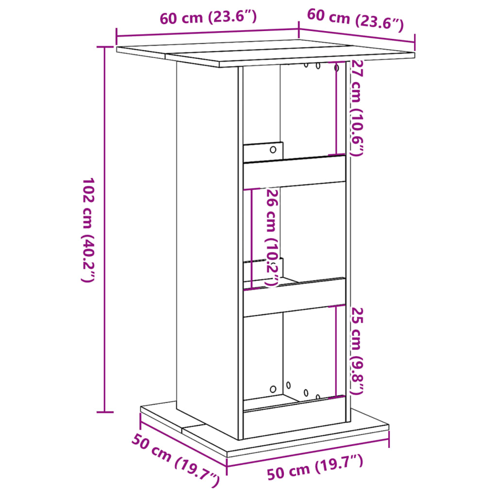 Barbord med oppbevaring svart 60x60x102 cm konstruert tre