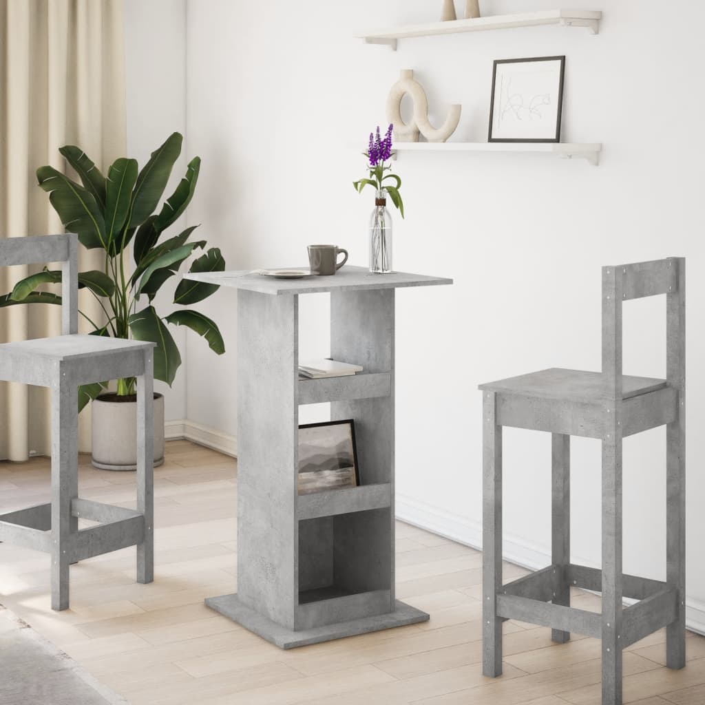 Barbord med oppbevaring betonggrå 60x60x102 cm konstruert tre