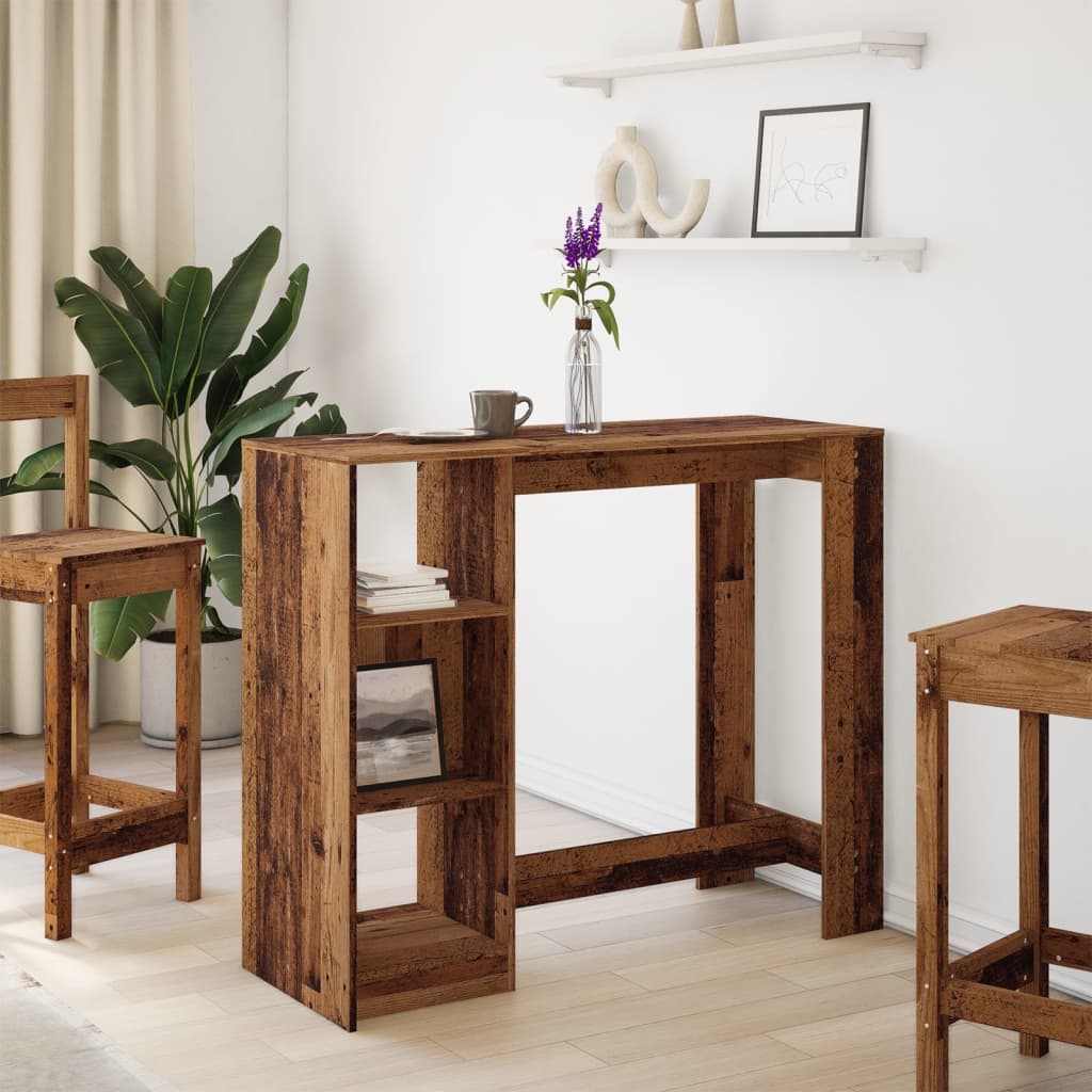 Barbord med hylle gammelt tre 124x46x103,5 cm konstruert tre