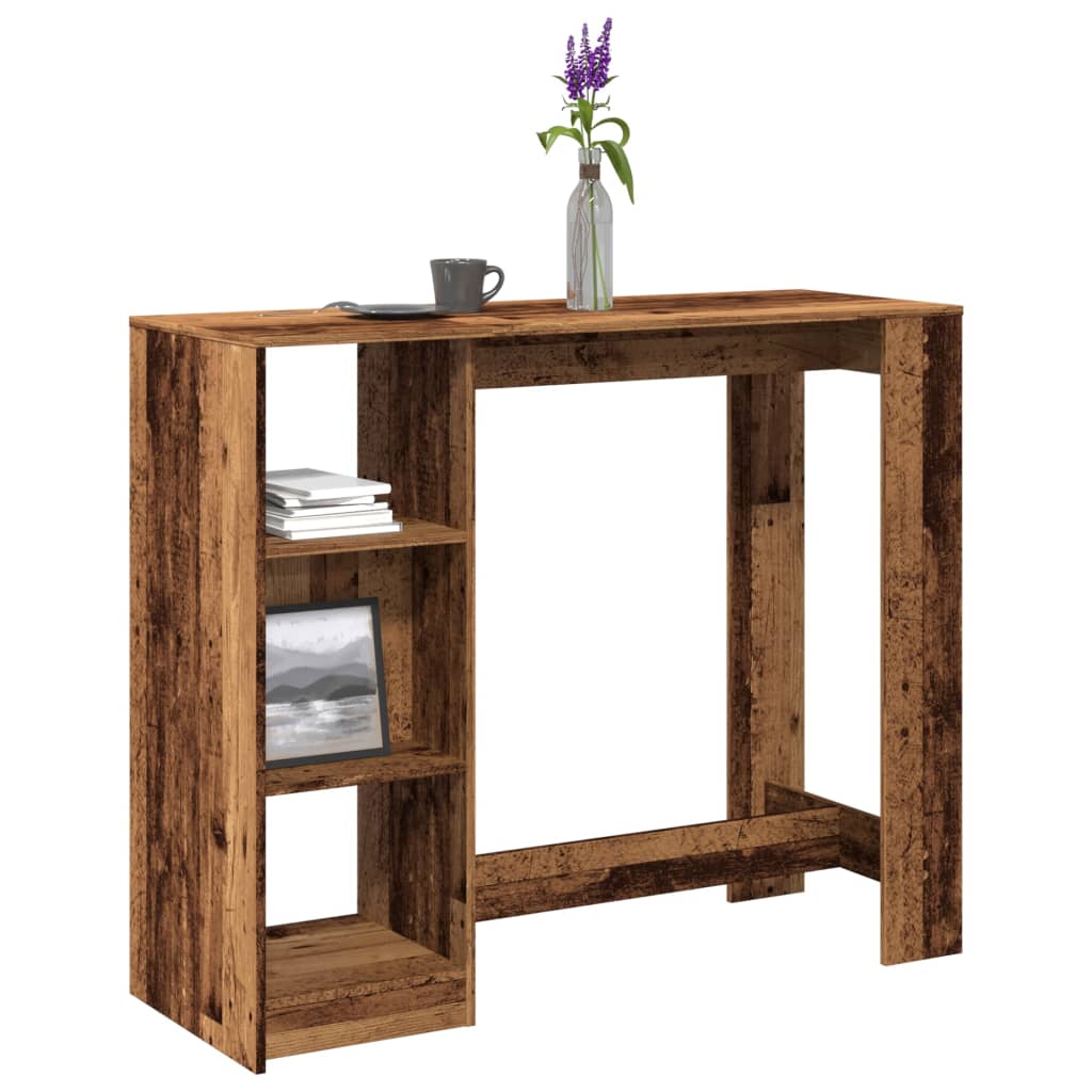 Barbord med hylle gammelt tre 124x46x103,5 cm konstruert tre