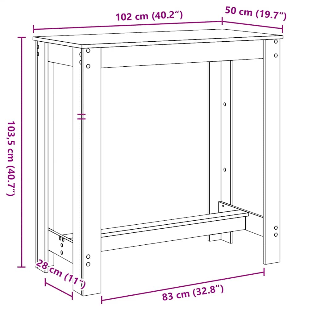 Barbord sonoma eik 102x50x103,5 cm konstruert tre