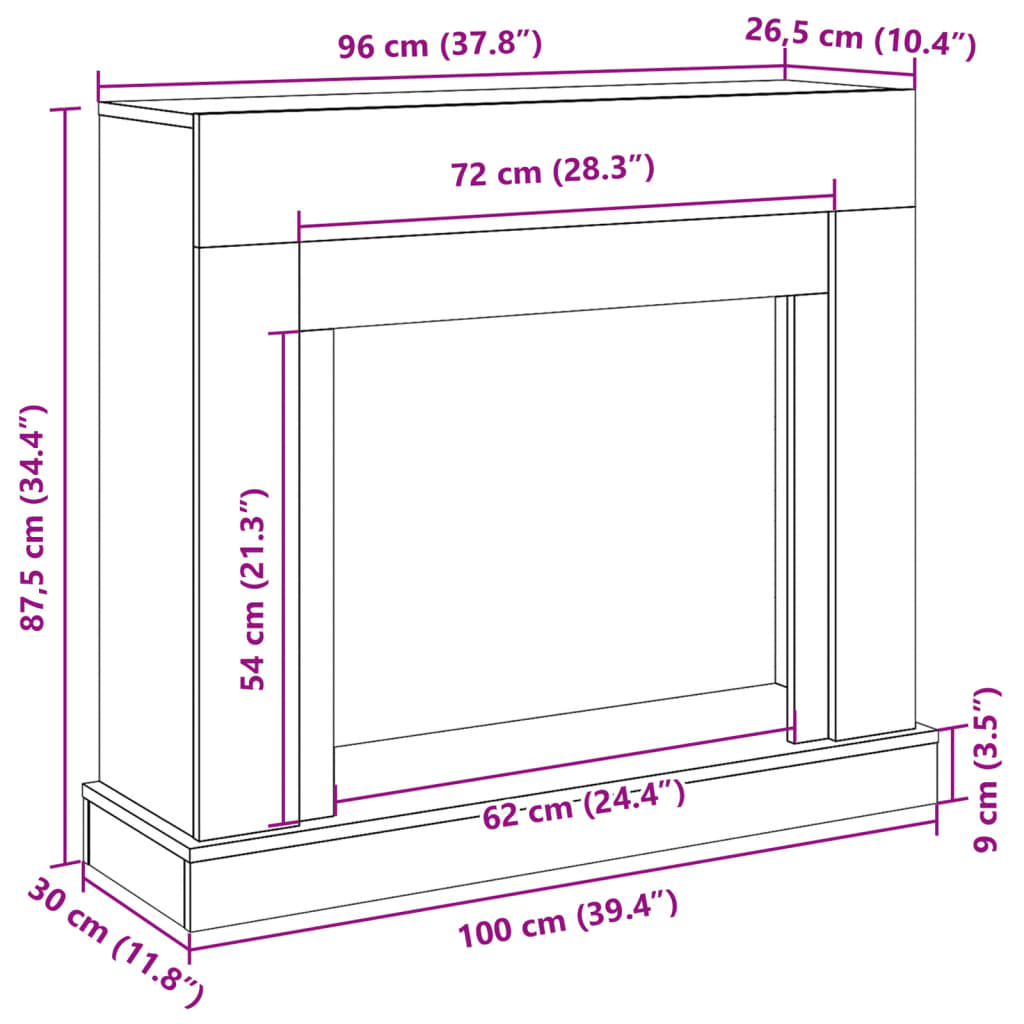 Peisramme betonggrå 100x30x87,5 cm konstruert tre