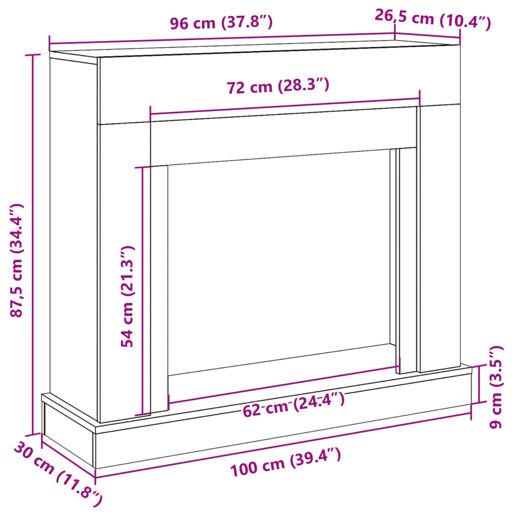 Peisramme brun eik 100x30x87,5 cm konstruert tre