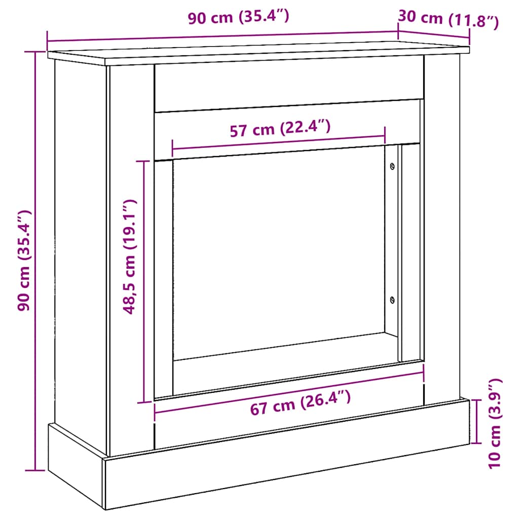 Peisramme artisan eik 90x30x90 cm konstruert tre