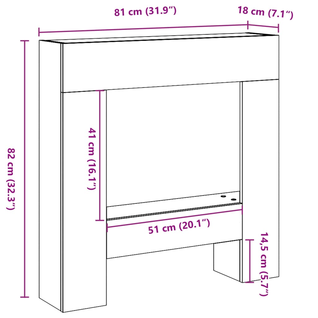 Peisramme røkt eik 81x18x82 cm konstruert tre