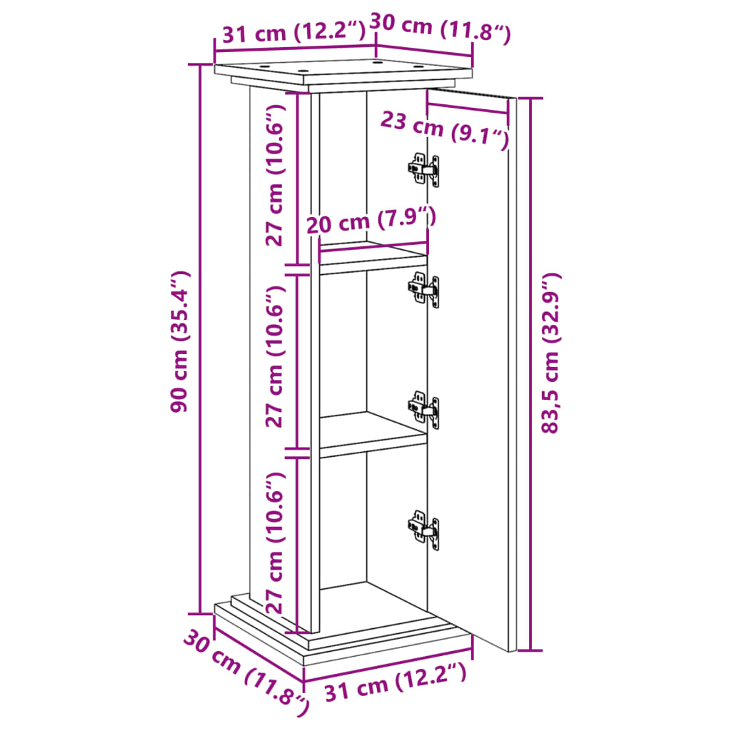 Pidestall med oppbevaring betonggrå 31x30x90 cm konstruert tre