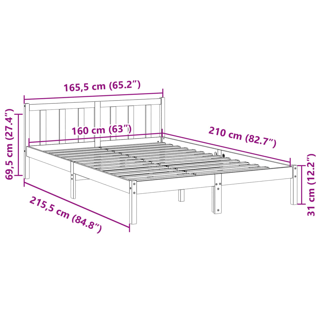 Ekstra lang sengeramme uten madrass 160x210 cm heltre furu