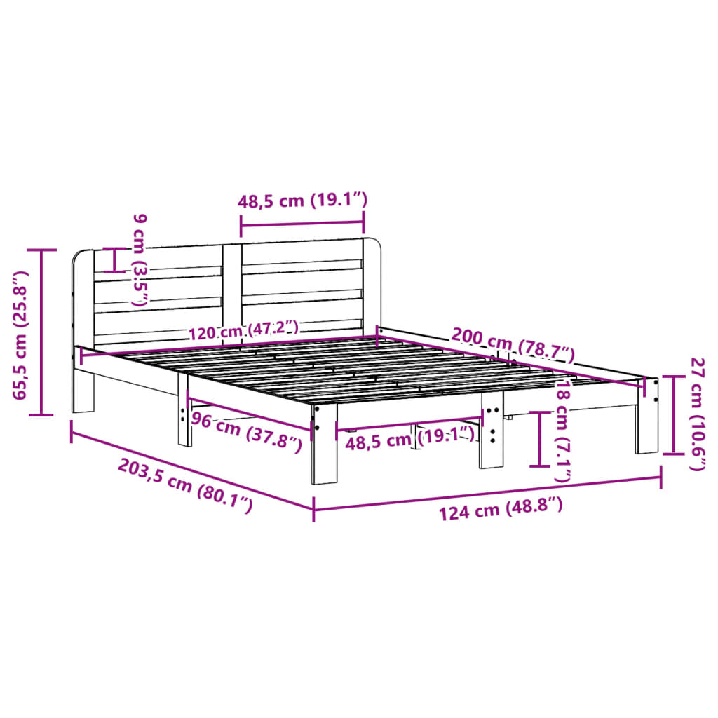 Sengeramme uten madrass 120x200 cm heltre furu