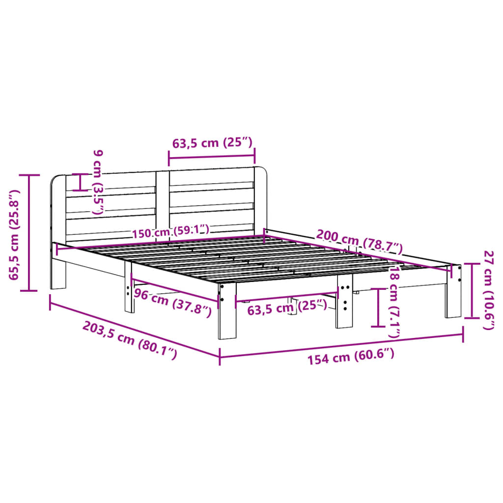 Sengeramme uten madrass 150x200 cm heltre furu