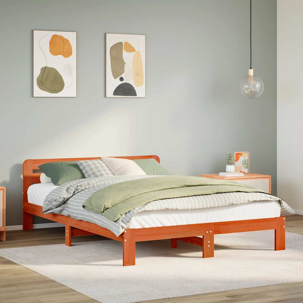 Sengeramme uten madrass brun 150x200 cm heltre furu vidaXL