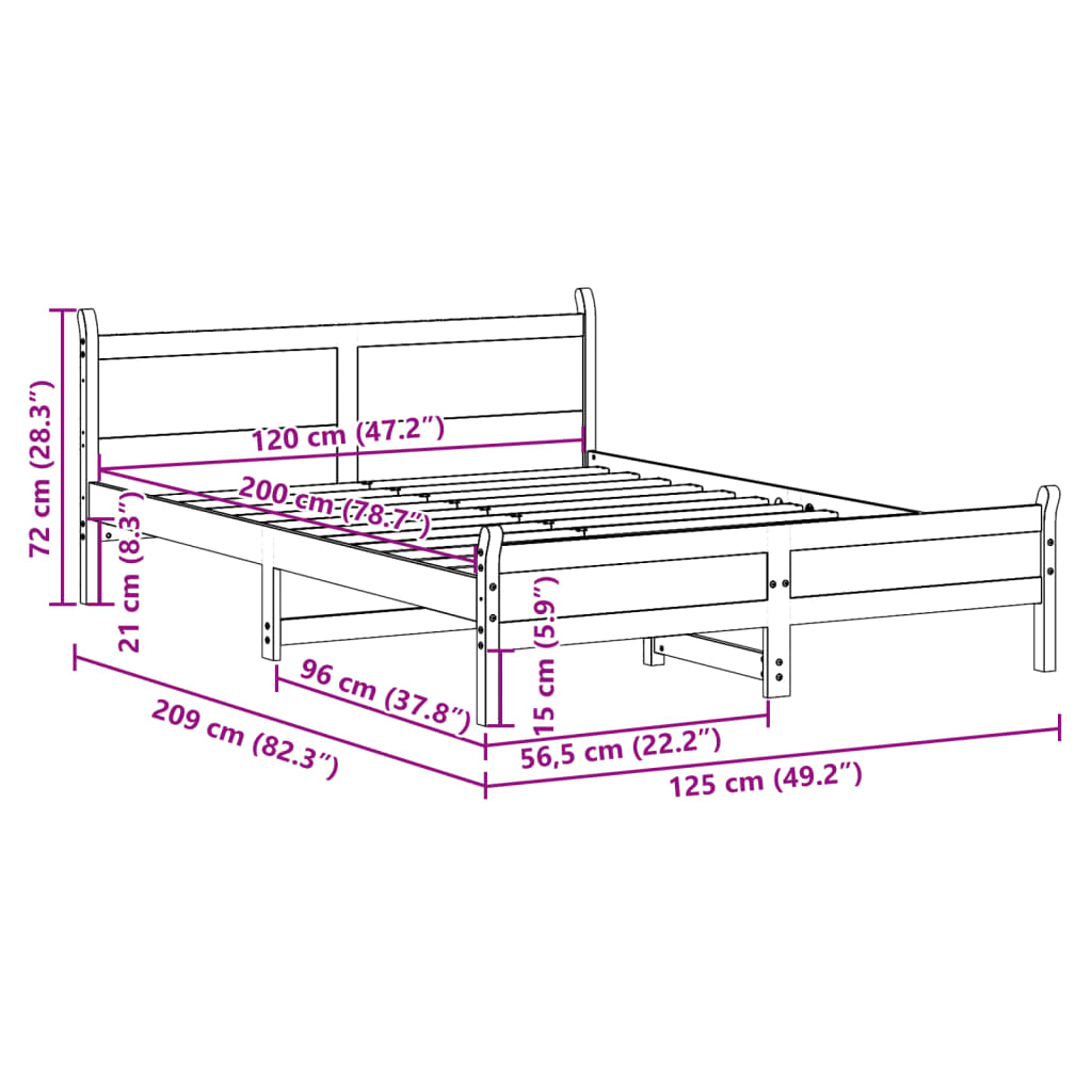 Sengeramme uten madrass 120x200 cm heltre furu