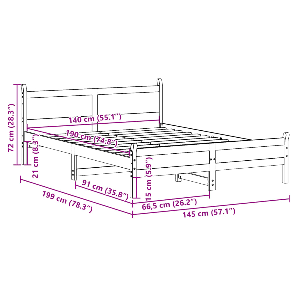 Sengeramme uten madrass hvit 140x190 cm heltre furu