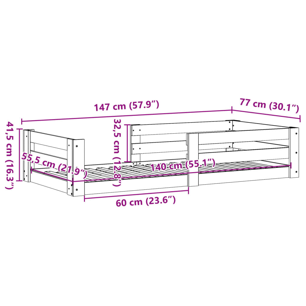 Sengeramme uten madrass voksbrun 75x190 cm heltre furu