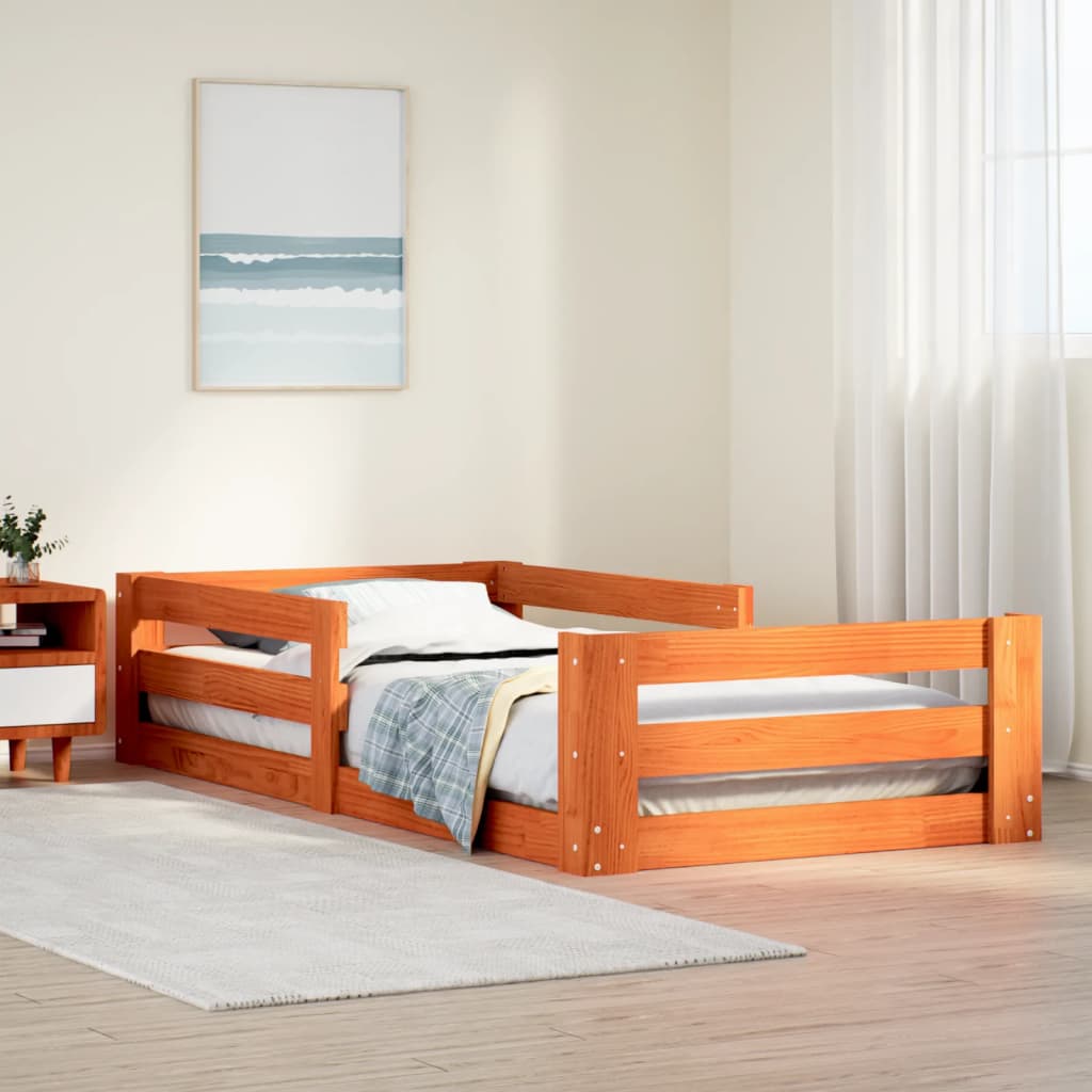 Sengeramme uten madrass voksbrun 75x190 cm heltre furu