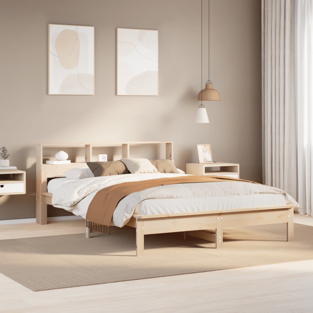 Seng med bokhylle uten madrass 120x200 cm heltre furu